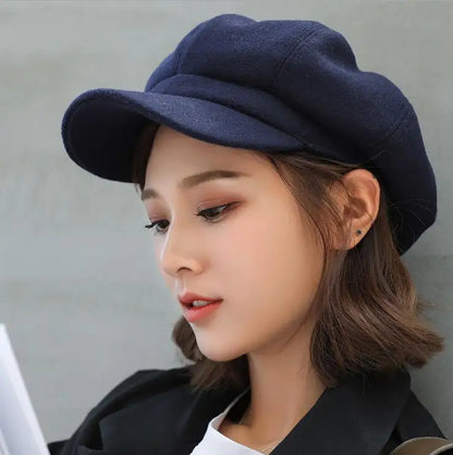 Autumn Winter Hats Women Solid Plain Octagonal Newsboy Cap Men Ladies Casual Wool Hat Beret Painter