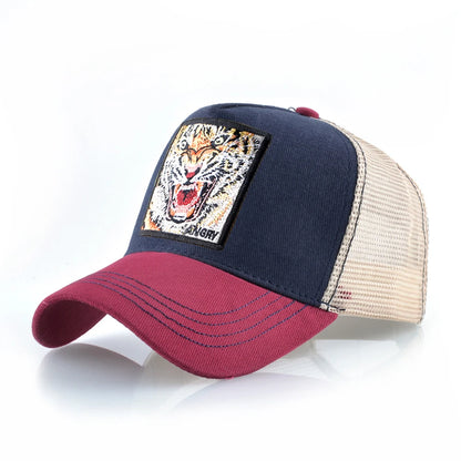 Mesh Baseball Cap Summer Snapback Hat Men Solid Color Cotton Hip Hop Trucker Caps Women Breathable Visor Cap With Tiger Patch