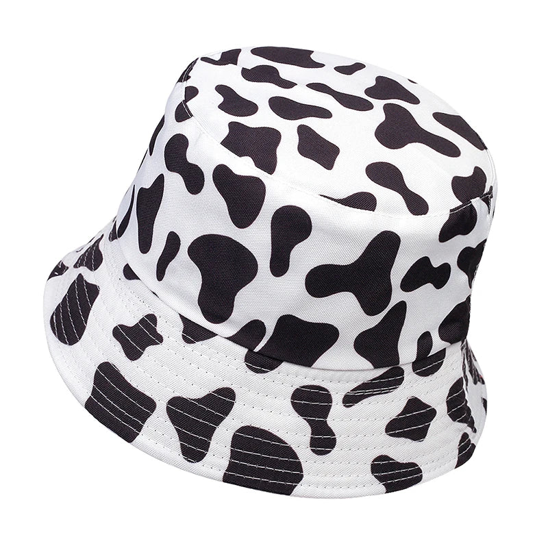 Unisex Cow Print Double-side Personality Bucket Hats Fishermen Caps Outdoor Casual Cap Sunscreen Hat