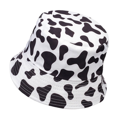 Unisex Cow Print Double-side Personality Bucket Hats Fishermen Caps Outdoor Casual Cap Sunscreen Hat