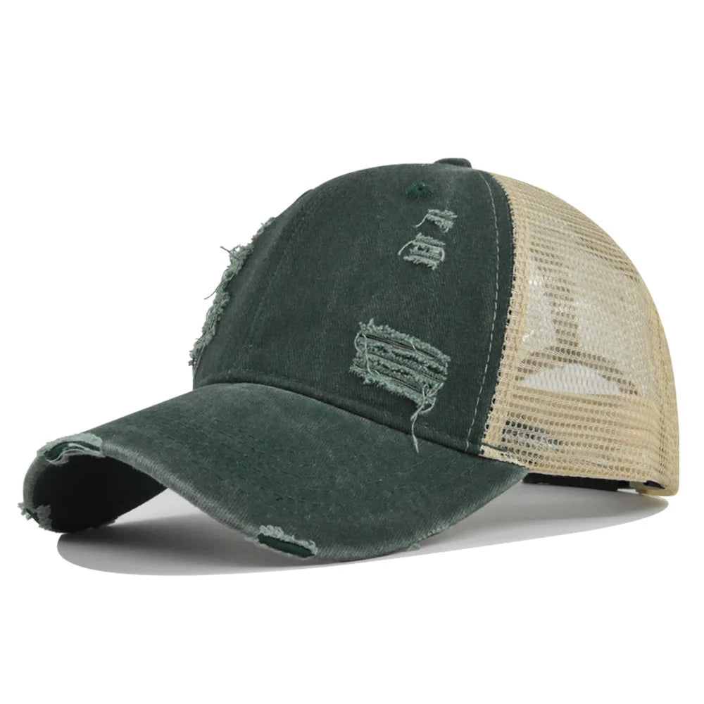 Summer Mesh Hole Baseball Cap Unisex Adjustable Washed Cotton Retro Casual Outdoor Sports Sun Hat