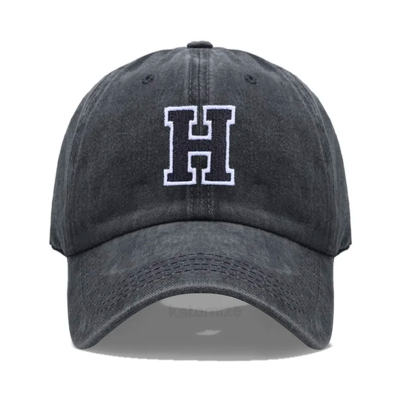Initial Letter A-Z Embroider Baseball Cap Men Womne Washed Cotton Dad Hat Team Sport Visors Snapback