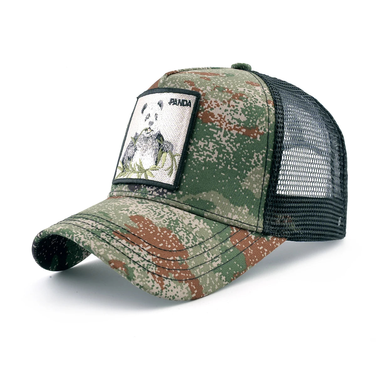 Camouflage Trucker Cap With Embroidery Lion Patch Snapback Baseball Cap For Men Women Adjustable Mesh Visor Hat