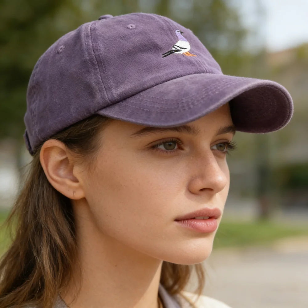 Pigeon Embroidery Baseball Cap Women Men Adjustable Soft Washed Cotton Dad Hat Unisex Classic Golf