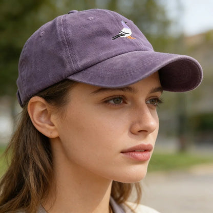 Pigeon Embroidery Baseball Cap Women Men Adjustable Soft Washed Cotton Dad Hat Unisex Classic Golf