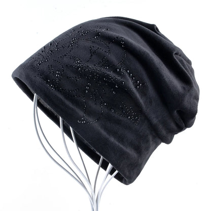 Women's Winter Double-Layer Flannel Knitted Beanie And Scarf Set Diamond Daffodil Pattern Hat Warm Windproof Cold Weather Bonnet