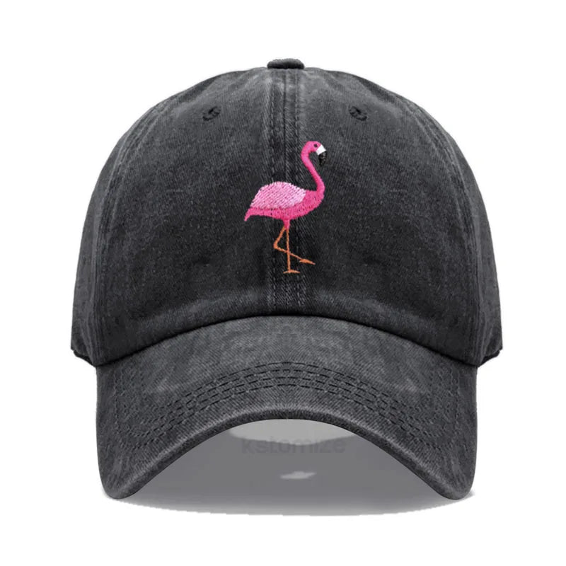 Animal Embroidery Flamingo Baseball Caps Men Women Retro Soft Washed Cotton Dad Hat Snapback Cap