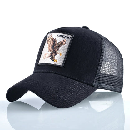 Unisex Black Baseball Cap With Animals Embroidery Patch For Men Women Fashion Snapback Hip Hop Trucker Hat Adjustable Breathable