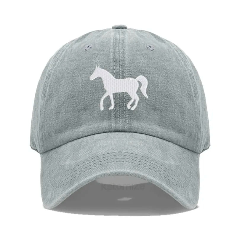 Horse Embroidered Baseball Cap Women Men Adjustable Washed Cotton Dad Hat Unisex Classic Golf Caps