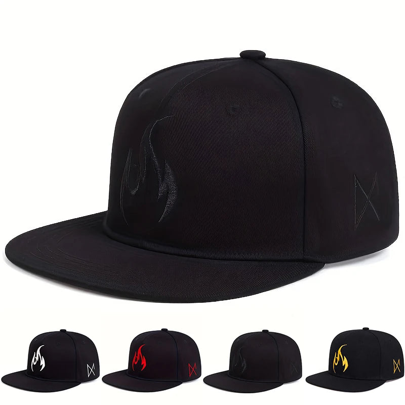 Unisex Flame Embroidery Hip-Hop Hats Spring Autumn Adjustable Casual Snapback Baseball Caps Outdoor