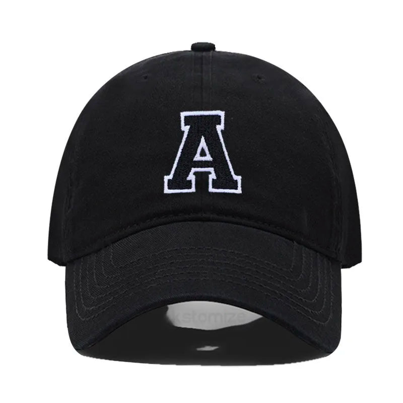 Initial Letter A-Z Embroider Baseball Cap Men Womne Soft Cotton Team Sport Visors Snapback Caps