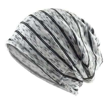 Striped Slouch Beanie Hat For Men Women Single Layer Knitted Highly Elastic Hats Chemo Bonnet Beanies For Large Head Size