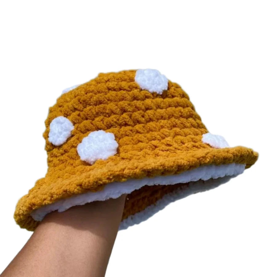 Christmas Fall Winter Crochet Bucket Hat Unisex Cute Mushroom Berets For Women Warm Fluffy Handmade Knitted Hats Gift Couple Hat
