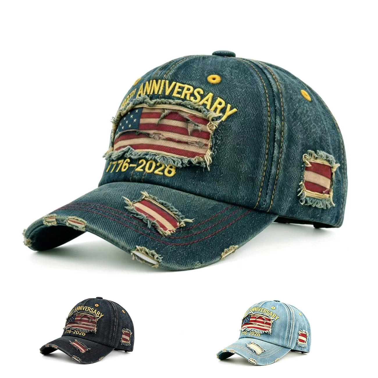 250th Anniversary Twill Baseball Cap Denim America Flag Jean Unisex Sun Hat Visor