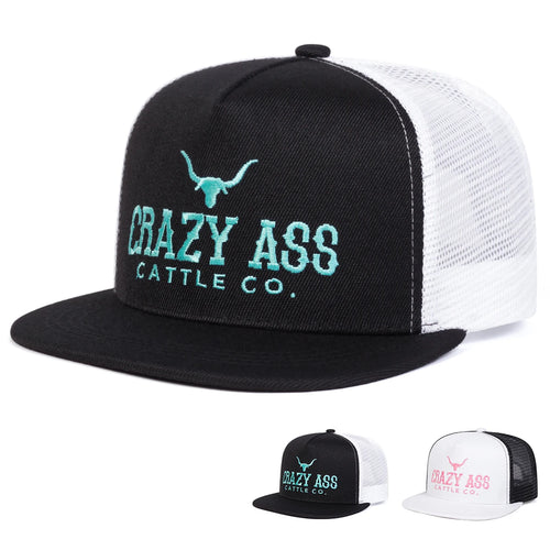 Unisex Crazy Ass Cattle Co Embroidery Hip-Hop Net Hats Spring Summer Outdoor Adjustable Casual