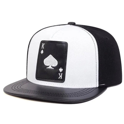 Pu Leather Playing Card Peach Heart K Embroidery Hip-Hop Hats Outdoor Adjustable Casual Baseball