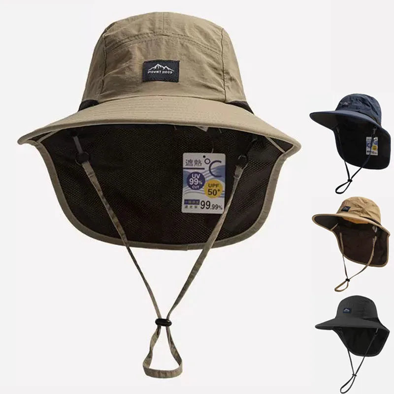 Unisex Summer Wide Brim Waterproof and Quick-drying Bucket Hats Outdoor Visor Panama CapsMesh Breathable Sun Hat with Neck Flap