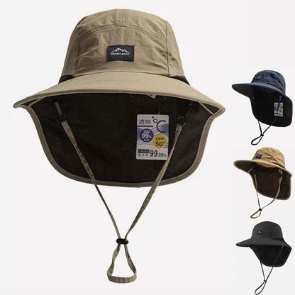 Unisex Summer Wide Brim Waterproof and Quick-drying Bucket Hats Outdoor Visor Panama CapsMesh Breathable Sun Hat with Neck Flap