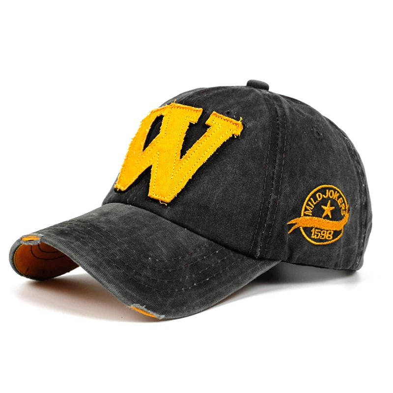 Cotton Letter W Baseball Cap Retro Outdoor Sports Caps Women Bone Gorras Curved Fitted Washed