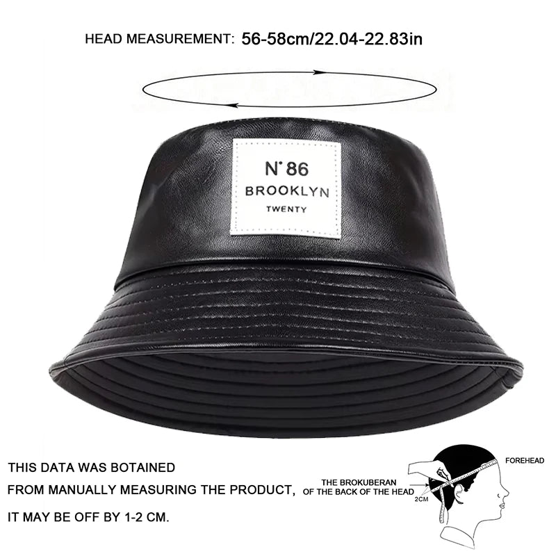 Unisex Brooklyn Panama Bucket Hat Pu Leather Fisherman Outdoor Travel Sunscreen Hats Men Women