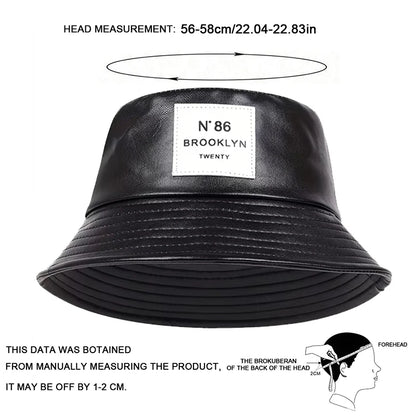 Unisex Brooklyn Panama Bucket Hat Pu Leather Fisherman Outdoor Travel Sunscreen Hats Men Women