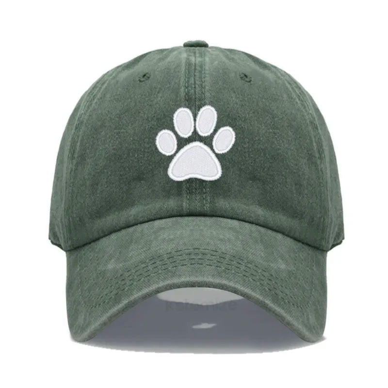 Dog Paw Embroidered Baseball Cap Women Men Adjustable Washed Cotton Dad Hat Unisex Classic Golf Caps
