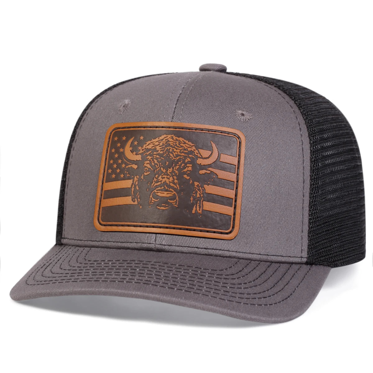 Unisex Brown Flag Bull Head Leather Label Baseball Net Caps Spring Summer Outdoor Adjustable Casual