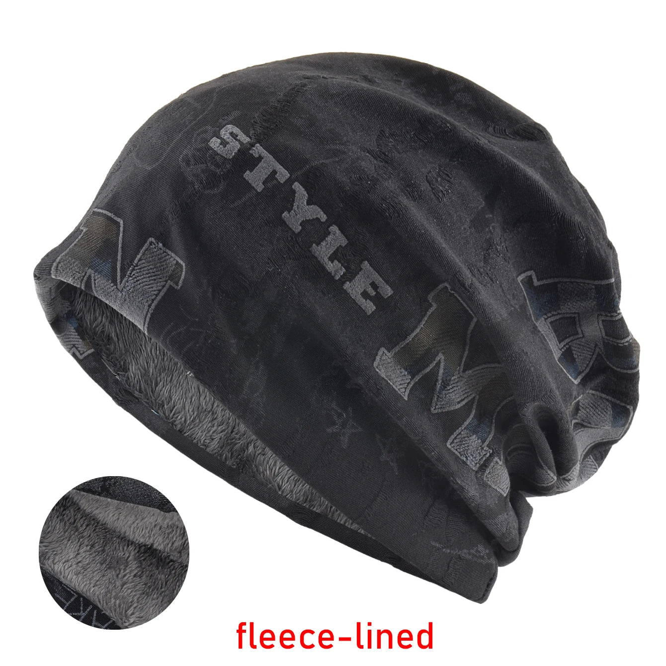 Letter Print Beanie Hat For Women Men Vintage Distressed Cracked Design Wasteland Style Warm Fleece-lined Skullis Beanie Winter