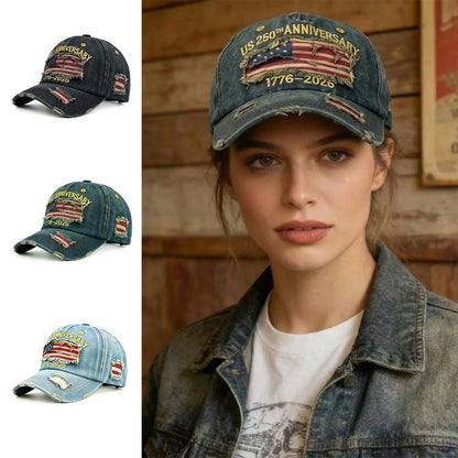 250th Anniversary Twill Baseball Cap Denim America Flag Jean Unisex Sun Hat Visor