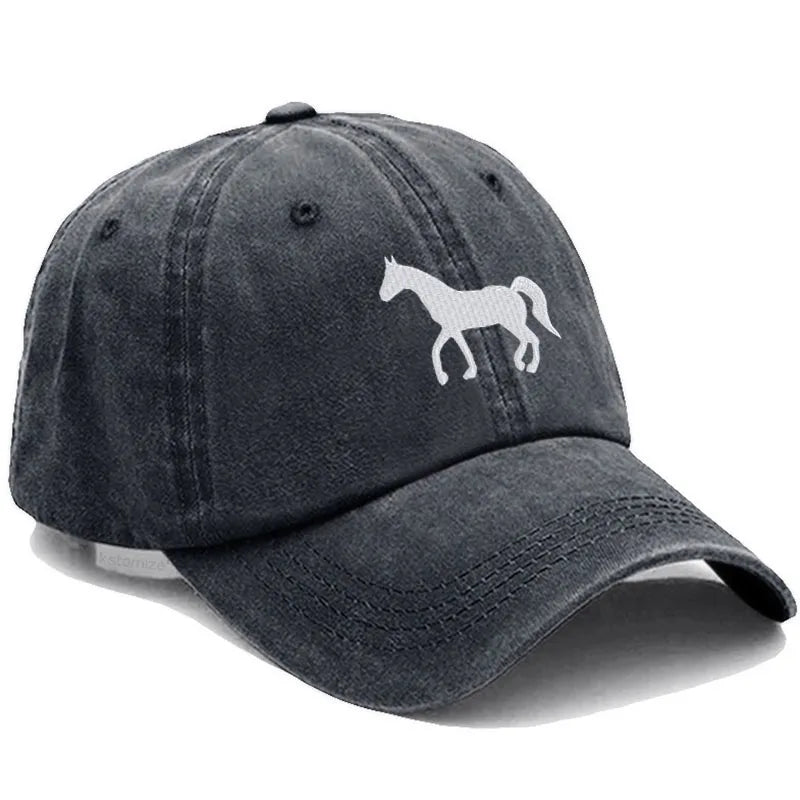 Horse Embroidered Baseball Cap Women Men Adjustable Washed Cotton Dad Hat Unisex Classic Golf Caps
