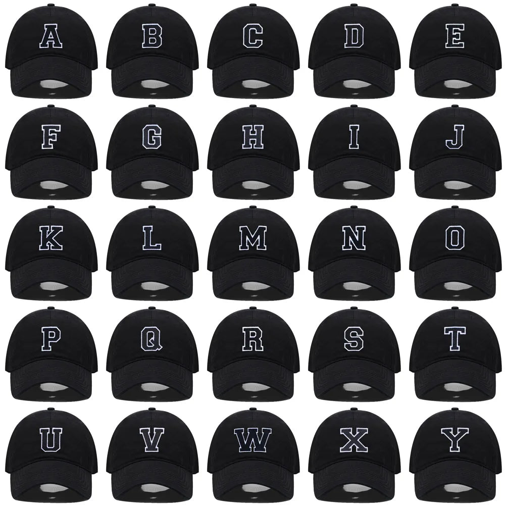 Initial Letter A-Z Embroider Baseball Cap Men Womne Soft Cotton Team Sport Visors Snapback Caps