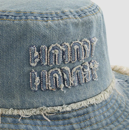 Summer Letter Tassel Denim Women Sun Hat Spring Hiking Protection Panama Beach Wide Side Bucket Men
