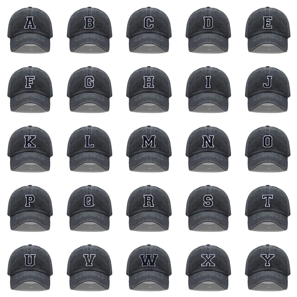 Initial Letter A-Z Embroider Baseball Cap Men Womne Washed Cotton Dad Hat Team Sport Visors Snapback