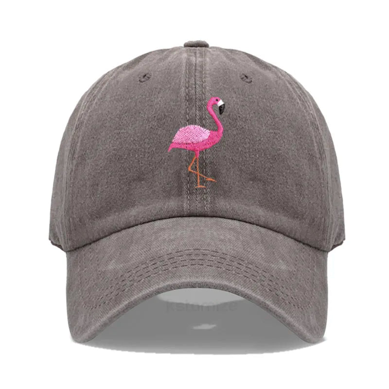 Animal Embroidery Flamingo Baseball Caps Men Women Retro Soft Washed Cotton Dad Hat Snapback Cap
