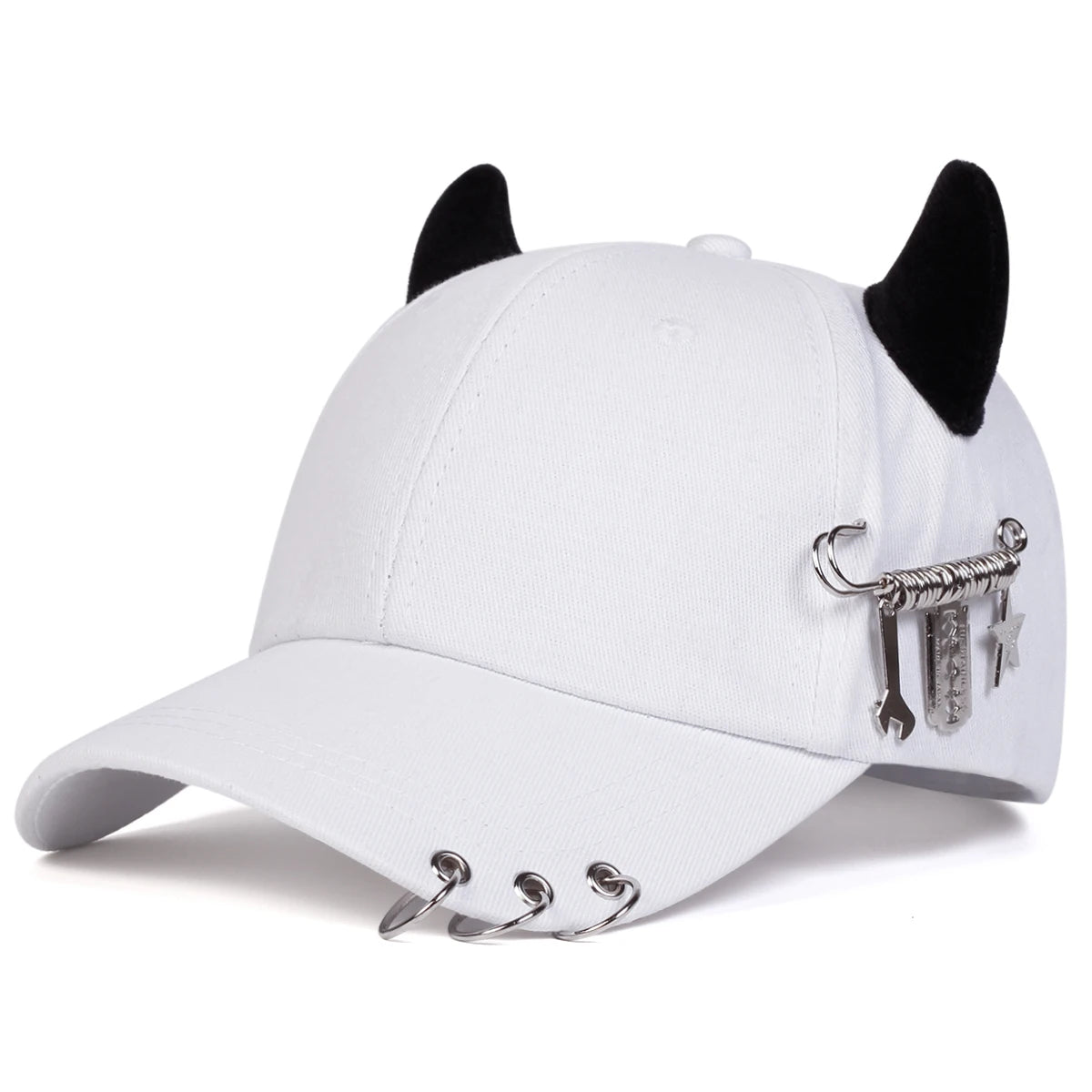 Unisex Lron Ring Cow Horn Personality Baseball Caps Spring Autumn Outdoor Adjustable Casual Hats