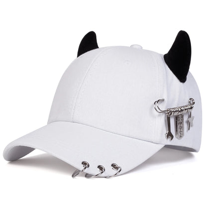 Unisex Lron Ring Cow Horn Personality Baseball Caps Spring Autumn Outdoor Adjustable Casual Hats