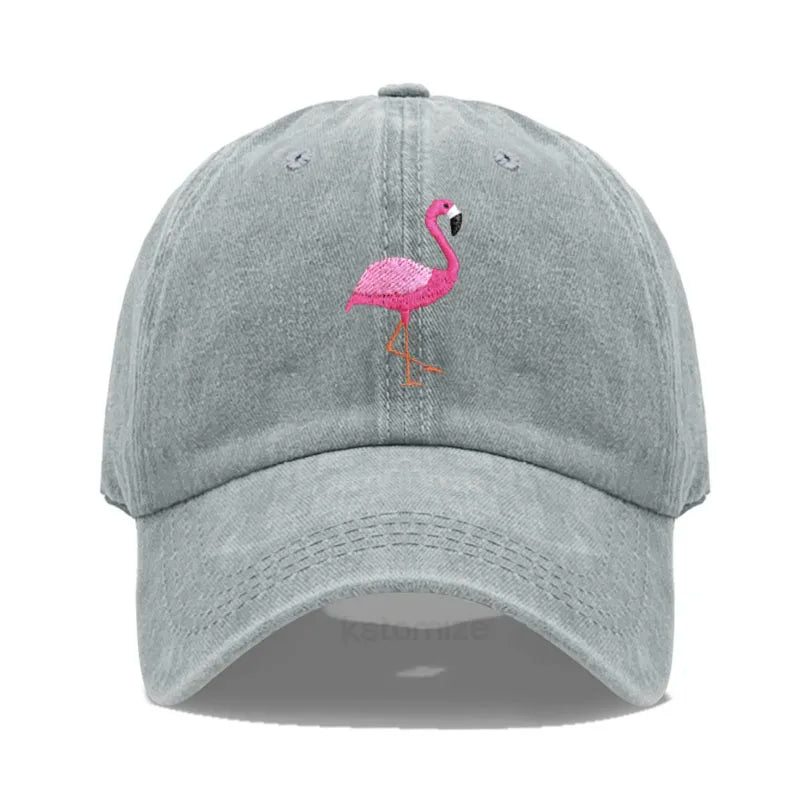 Animal Embroidery Flamingo Baseball Caps Men Women Retro Soft Washed Cotton Dad Hat Snapback Cap