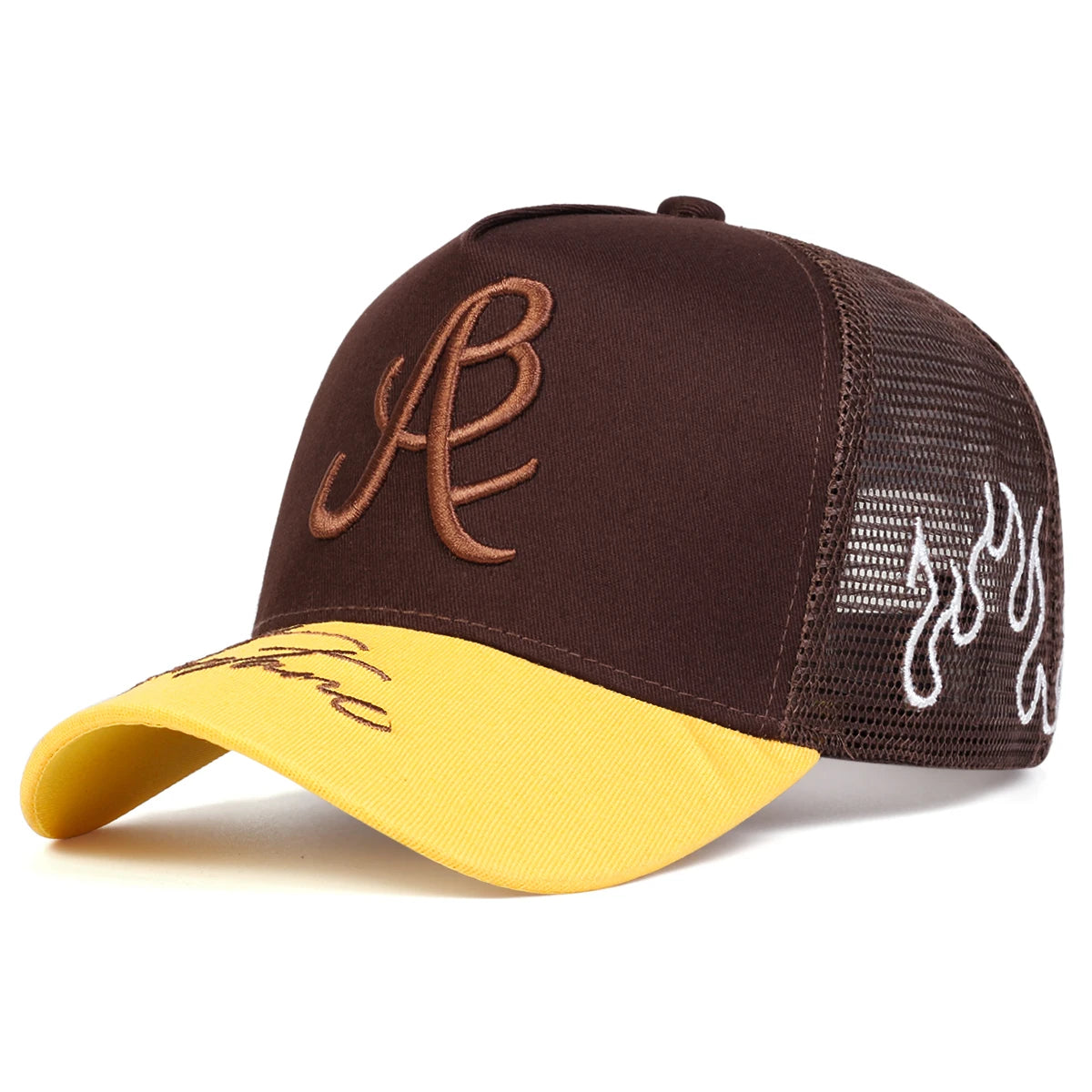 Unisex Personality Letter Embroidery Side Flame Baseball Net Caps Spring Summer Outdoor Adjustable