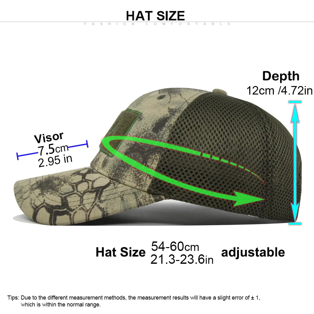 Adjustable Snapback Mesh Baseball Cap Outdoor Sports Breathable Sun Protection Hat Camouflage
