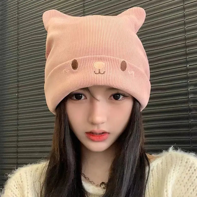 Women Autumn Winter Cute Cap Hat Female Cartoon Bear Ears Lady Girl Kawaii Knitted Crochet Beanies