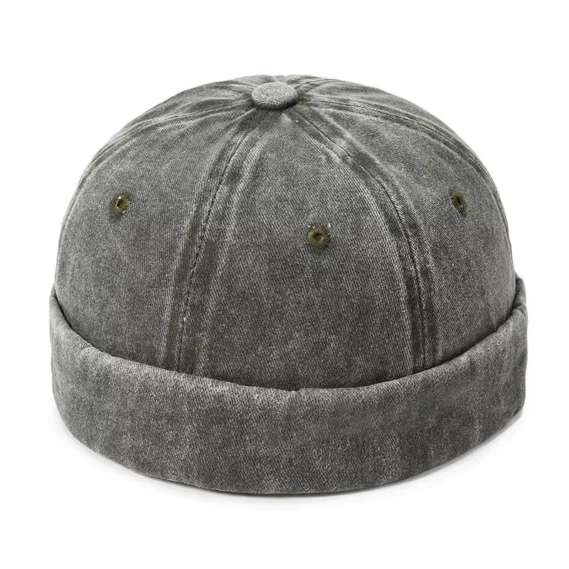 Women Men Solid Cotton Cap Hat Washed Denim Beanie Spring Autumn Retro Adjustable Docker Sailor