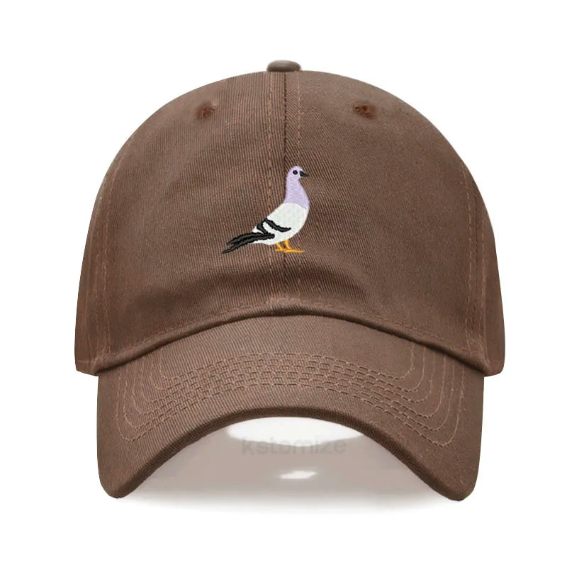 Pigeon Embroidery Baseball Cap Women Men Adjustable Soft Washed Cotton Dad Hat Unisex Classic Golf