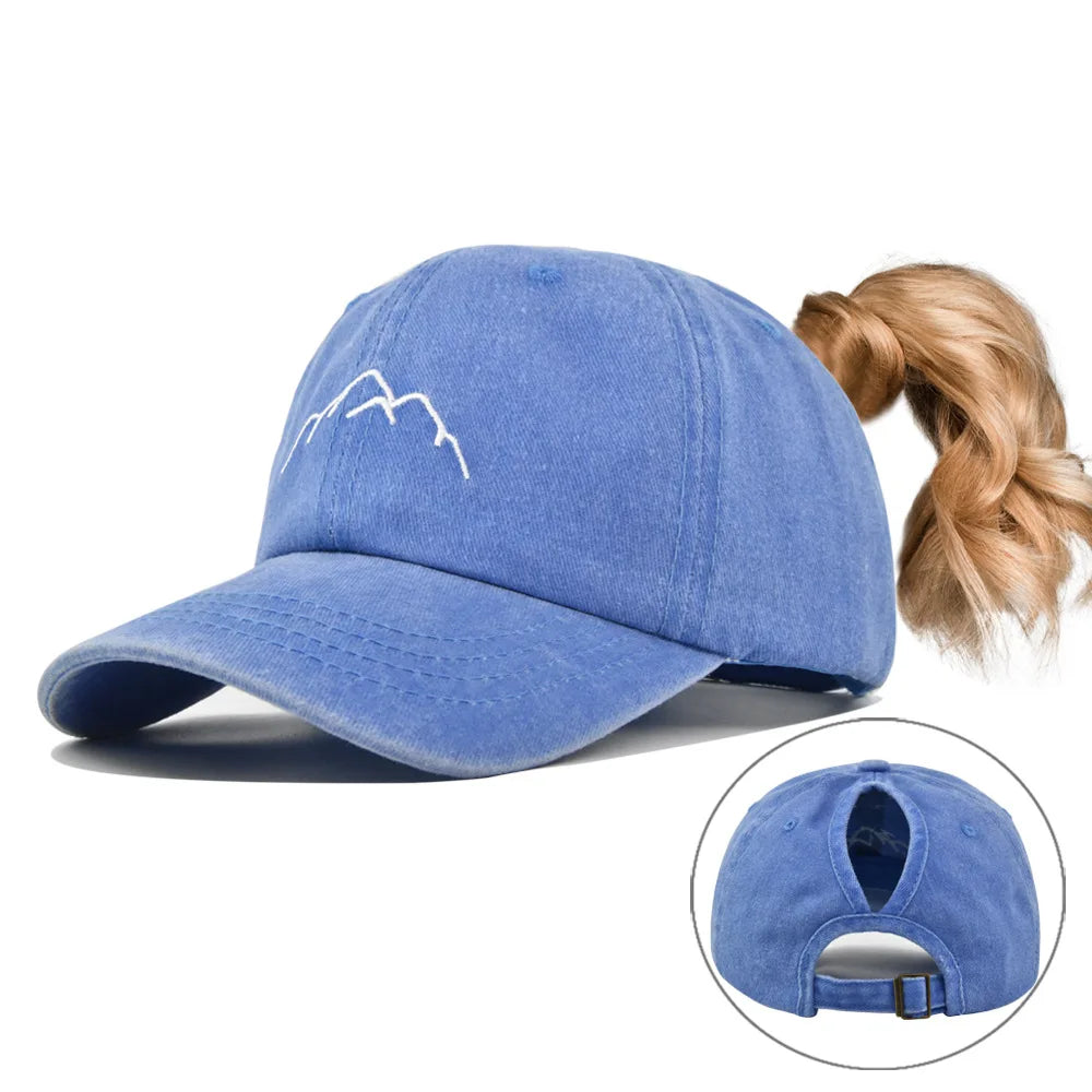 2025 New Hot Women Ponytail Hat European American Embroidered Adjustable Baseball Cap Sport Outdoor Sun Protection Snapback Hat