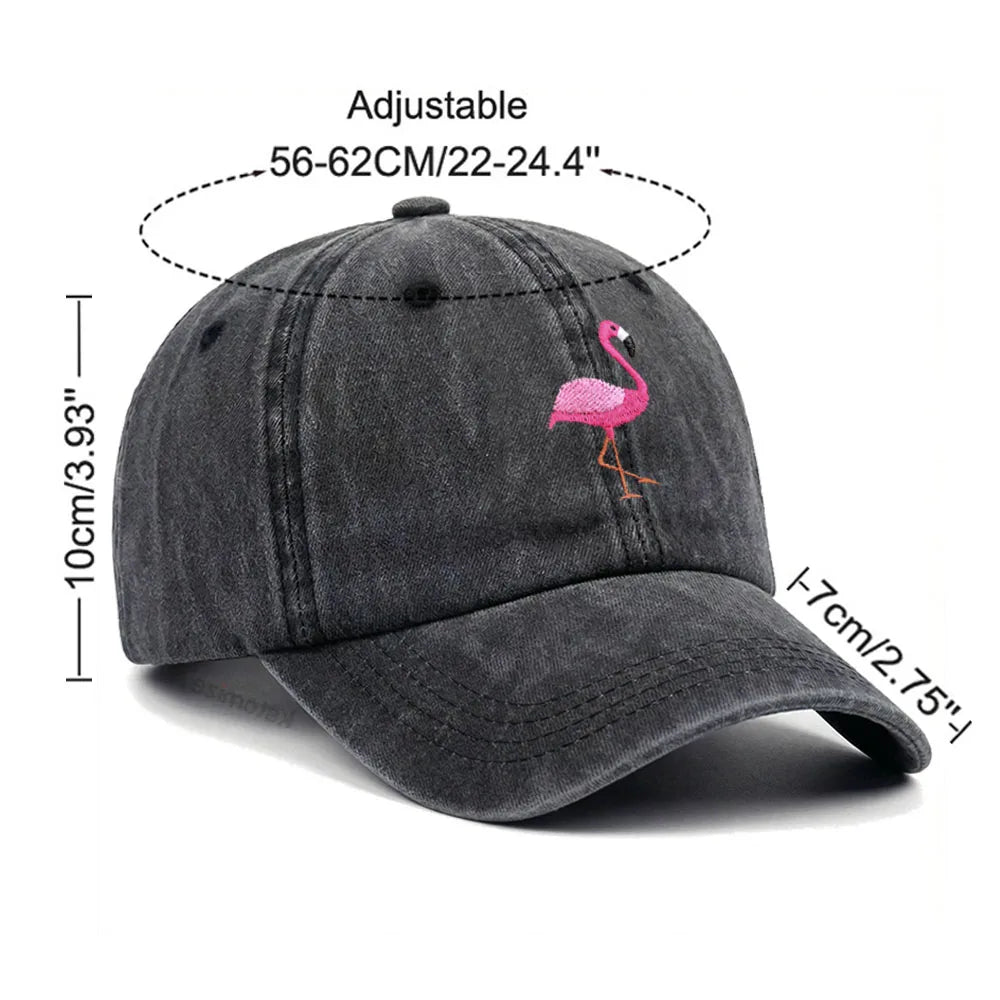 Animal Embroidery Flamingo Baseball Caps Men Women Retro Soft Washed Cotton Dad Hat Snapback Cap