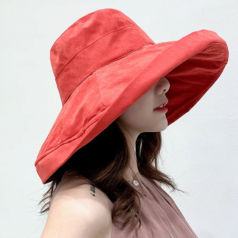 Women S Hat Bucket Panamanian Four Seasons Fisherman Big Brim Double-Sided Sun Visor C