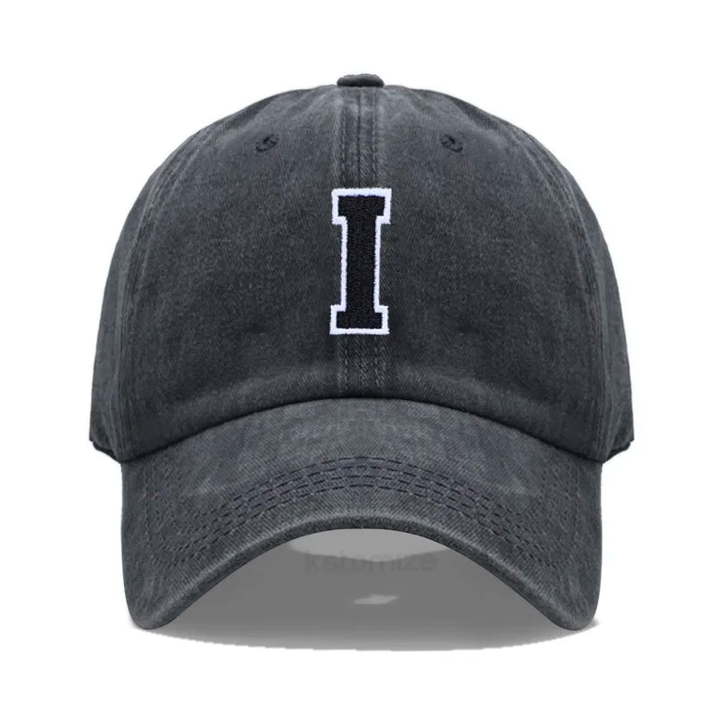 Initial Letter A-Z Embroider Baseball Cap Men Womne Washed Cotton Dad Hat Team Sport Visors Snapback