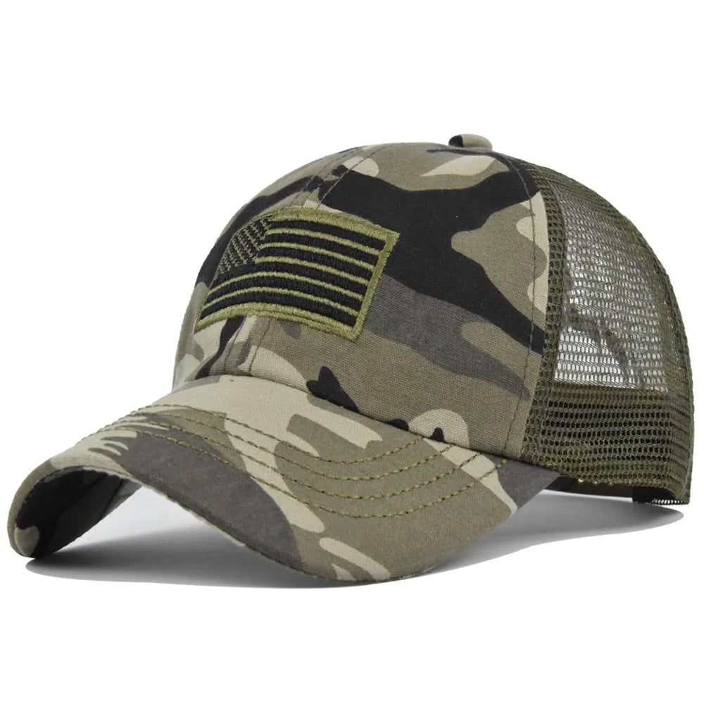 Unisex Camouflage Tactics Cap Embroidered Patch Draw Baseball Male Female Trucker Hat Mesh