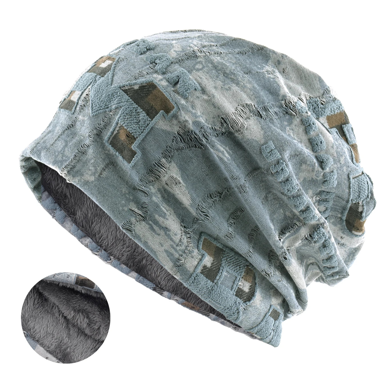 Letter Print Beanie Hat For Women Men Vintage Distressed Cracked Design Wasteland Style Warm Fleece-lined Skullis Beanie Winter