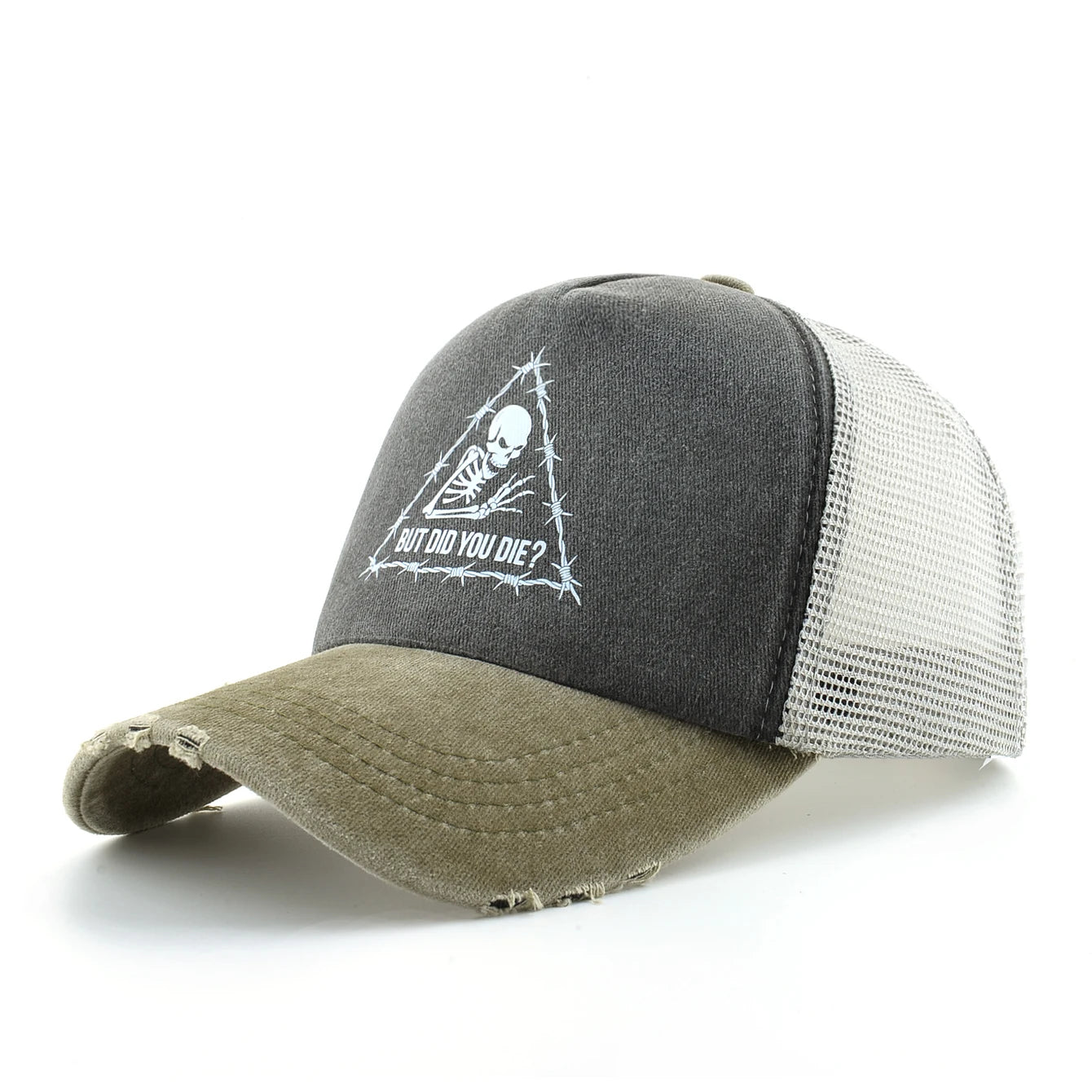 Washed Denim Baseball Cap Women Printing Skull Sun Visor Cap Men Snapback Hip Hop Trucker Cap Breathable Mesh Hat