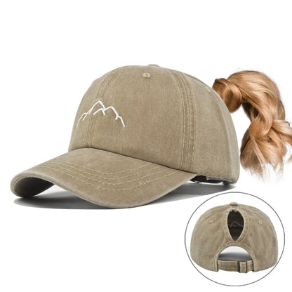 2025 New Hot Women Ponytail Hat European American Embroidered Adjustable Baseball Cap Sport Outdoor Sun Protection Snapback Hat